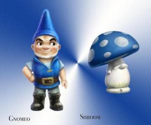 пазл Gnomeo это красивый и гордый Blue Garden Gnome, вместе со своим лояльным и верным спутником штукатурки Гриб Shroom